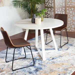 [Bellemave] 3-Piece Round Dining Set, Trestle Dining Table with 2 Stylish Chairs
