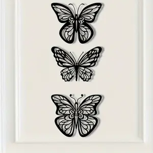 Three-Piece Classic Black Metal Butterfly Wall Art, 7.87 Inches/20 cm Hollow-Out Design, Multi-Purpose Indoor & Outdoor Butterfly Wall Decor for Living Room, Bedroom and Bathroom