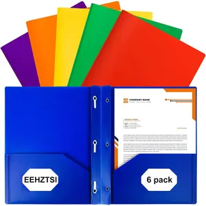 6-Pack Plastic 2-Pocket Folders with Pockets Prongs & 3 Fasteners, Holds 8-1/2" x 11" Paper for School Office Home, Assorted
