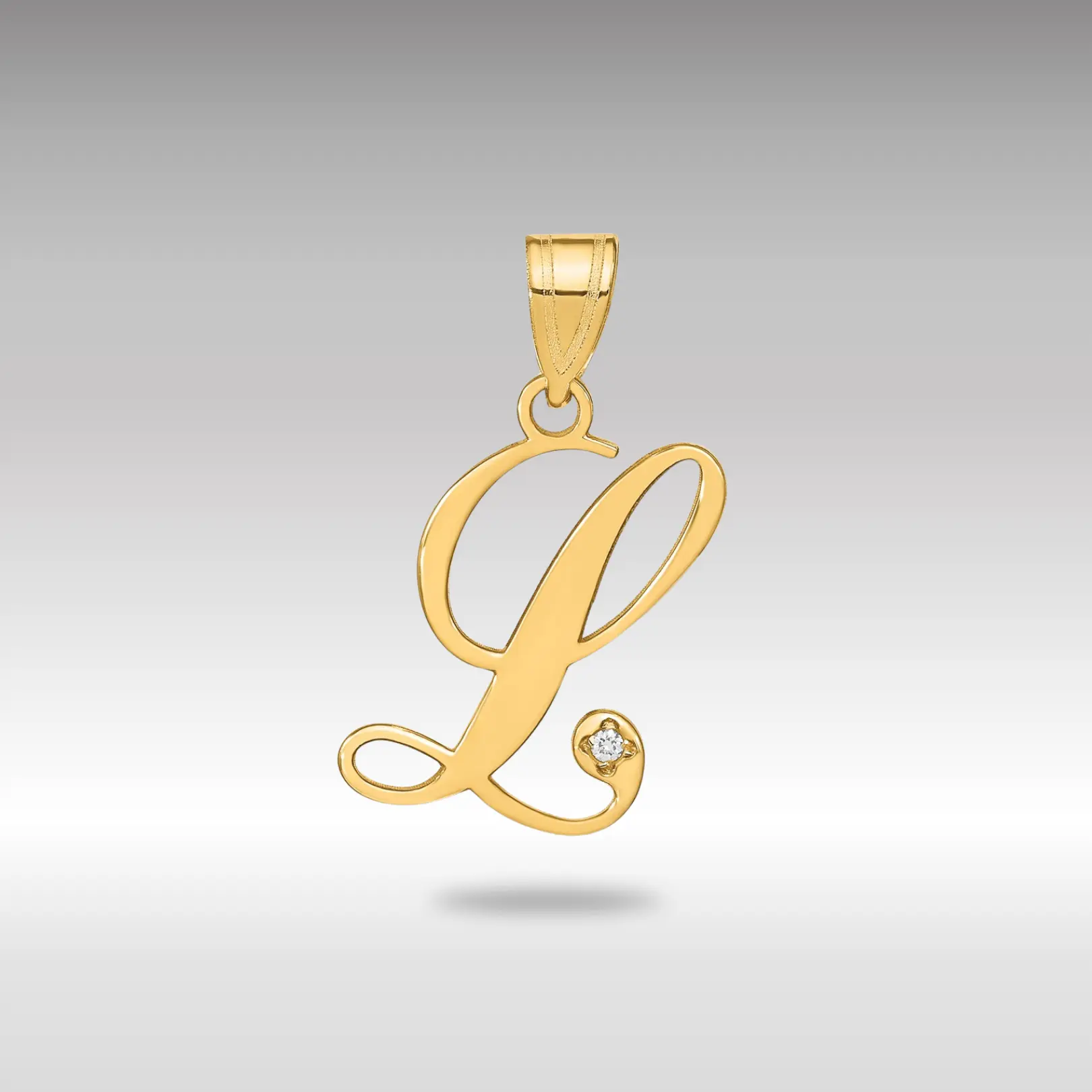 14K Gold Script Letter L Initial Pendant with Diamond - Model YC252L