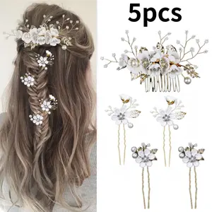 5 piece Crystal Pearl Wedding Hair Pins Bridal Flower Wedding Hair Pins Clips Vintage Hair Accessories Jewelry with Rhinestone for Women Girls Beauty & Personal Care