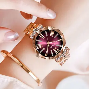 Luxurious Women's Fashion Jewelry Watch B7590L-G with Diamond-Cut Crystal Dial Stainless Steel Case Waterproof Design Moon Star Sun Motifs Elegant Gift