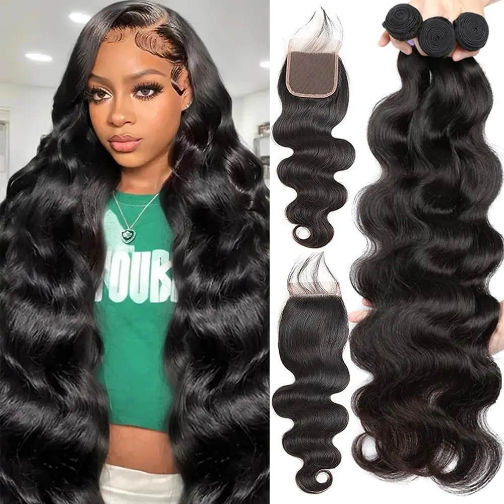 Ramiss Body Wave Bundles With Closure 2x6 Lace Closure With Bundles Straight Quick Weave Extensions Virgin Human Hair Bundles with Closure