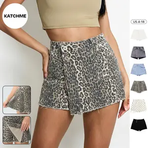 KatchMe Women's Casual Layered High Waist Raw Hemline Durable Denim Skorts, Street Style Jeans, Lightweight Stretch Women's Bottom, Wrinkle-Resistant Summer Shorts Streetwear
