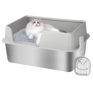 Stainless Steel Litter Box Enclosed, Metal Cat Litter Box, Extra Large cat Litter Box for Big Cats, Metal Litter Pan Tray for Indoor Large Cats, Non-Sticky, Anti-Leakage, Easy Cleaning
