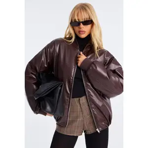 Gwen Faux Leather Puffer - Chocolate