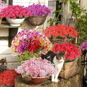 12 types of outdoor artificial flowers, 8 colors, plastic flower decorations, UV-resistant artificial shrubbery, spring indoor and outdoor flower decorations, DIY farmhouse artificial plants for garden and wedding events, Artificial Flowers For Outside