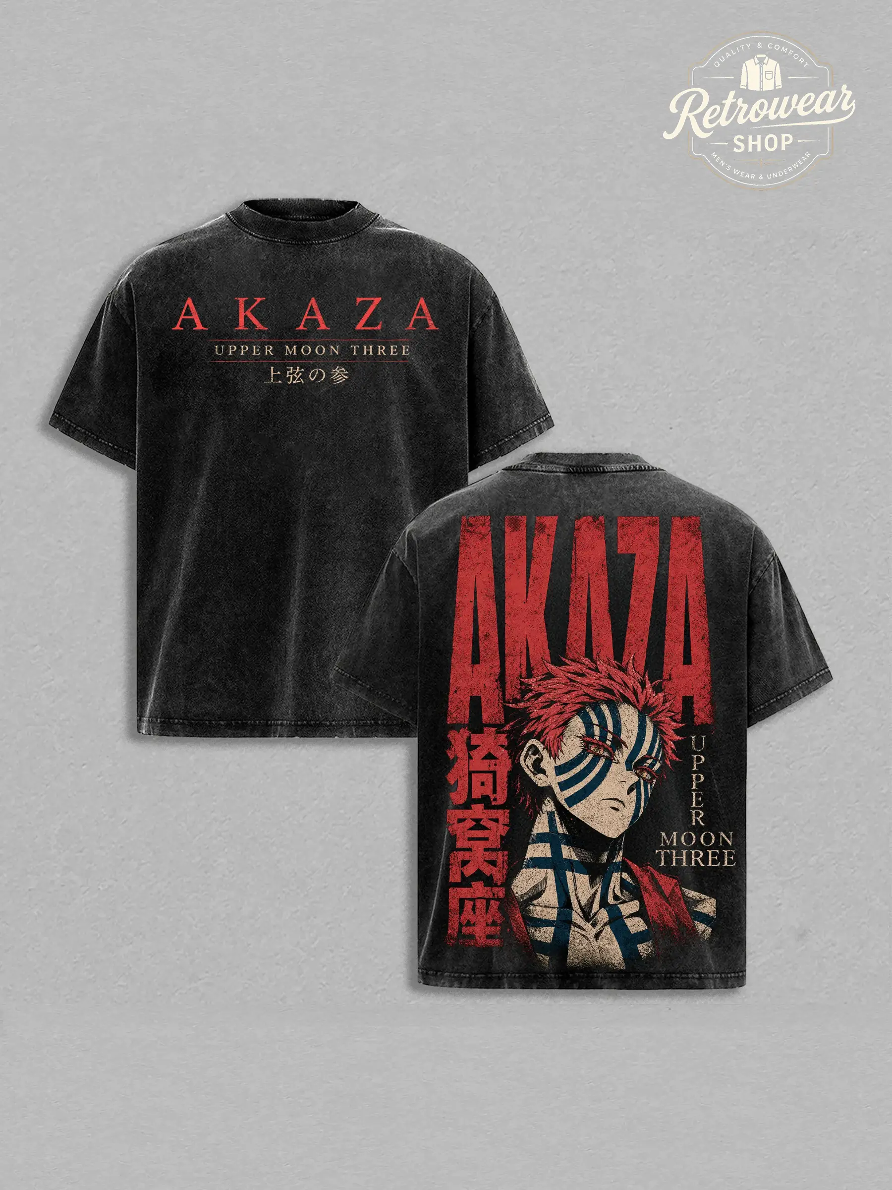 Men's Demon Slayer Akaza Upper Moon 3 Vintage Washed T-Shirt