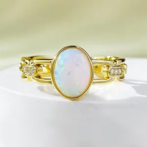 【957】Promotional Event Hollow Rectangular Ring with Synthetic Opal