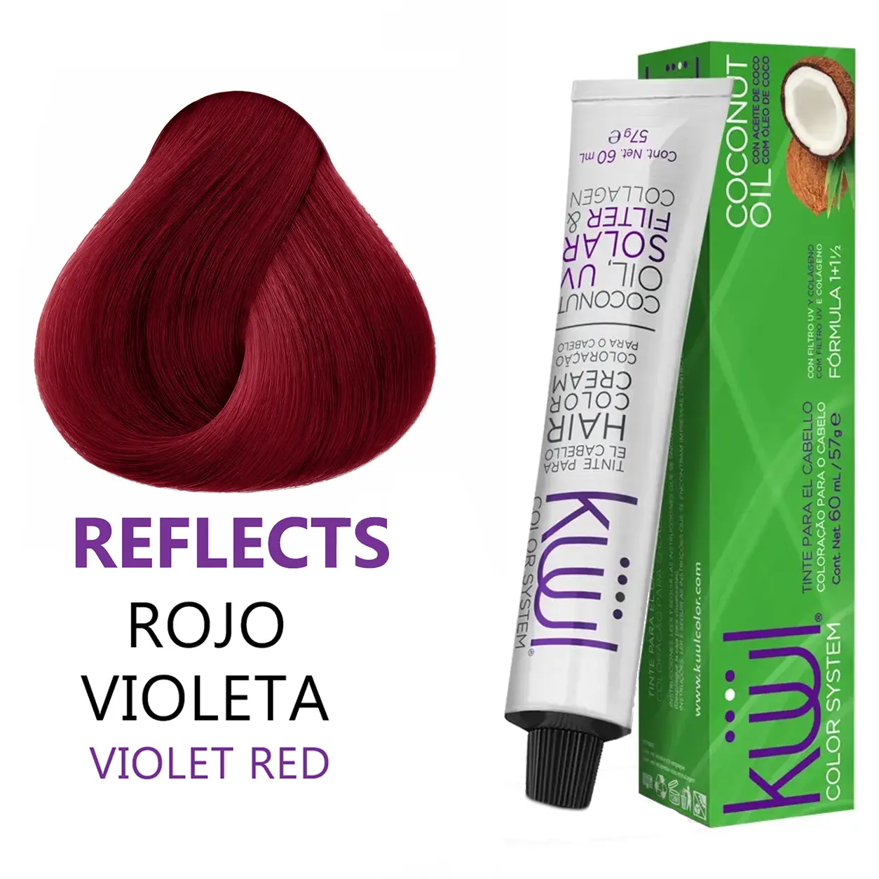 Kuul Color System [ Reflects ] Rojo Violeta | Violet Red | Tinte Para El Cabello | Permanent Hair Dye | 3.04 fl oz / 90 ml