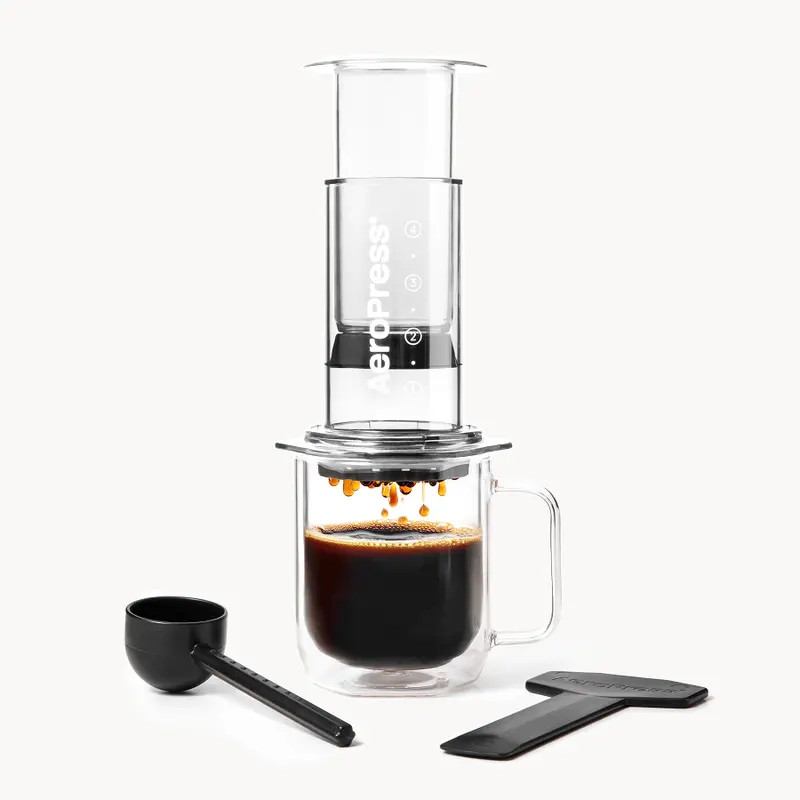 AeroPress Clear Coffee Press - All-in-One French Press, Pour-Over & Espresso Style Manual Brewer, 2 Min Brew for Less Bitterness, More Flavor, Small Portable Coffee Maker, Travel & Camping