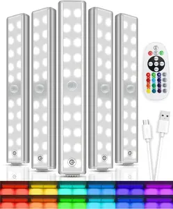 Under Cabinet Lighting, Under Counter Lights for Kitchen 5 Packs 48 LED 15 Color Temps Dimmable Battery Operated RGB Lights with Remote Wireless Closet Lights for Bedroom Wardrobe Stair