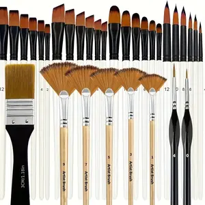 32 brushes set, nylon brush head, round head, square head and fan-shaped watercolor oil painting pens, suitable for artists and beginners.