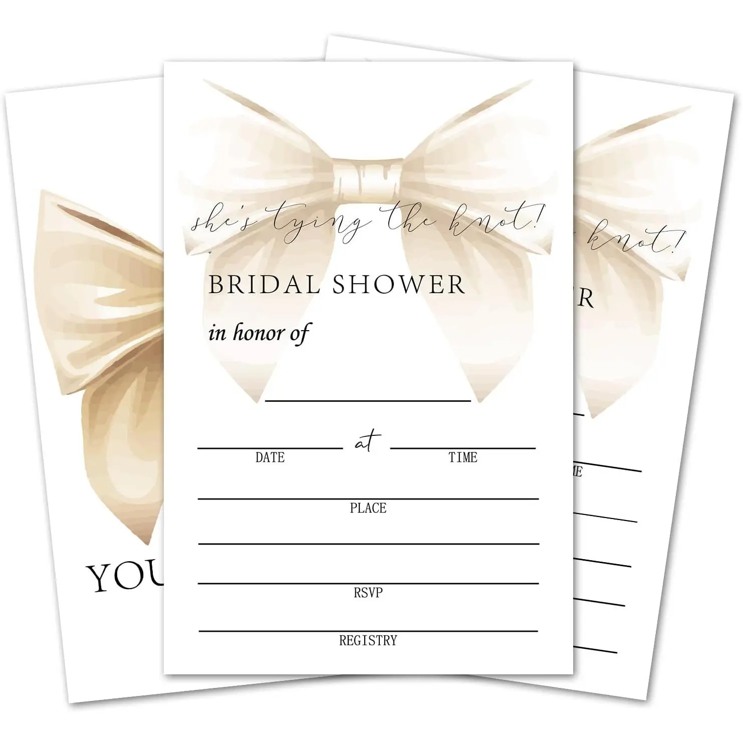 25 count With Envelopes Blank Bridal Shower Invitation Cards, Champagne Bow Invitaciones, 4x6 Inch Fill-In Style Double-Sided -01