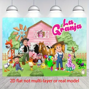 Green Lawn Farm Birthday Party Banner Background - Vibrant cartoon-style decorations, outdoor cameras and party supplies, Teen party decorations - easy-to-set banners, farm party decorations, suitable gifts