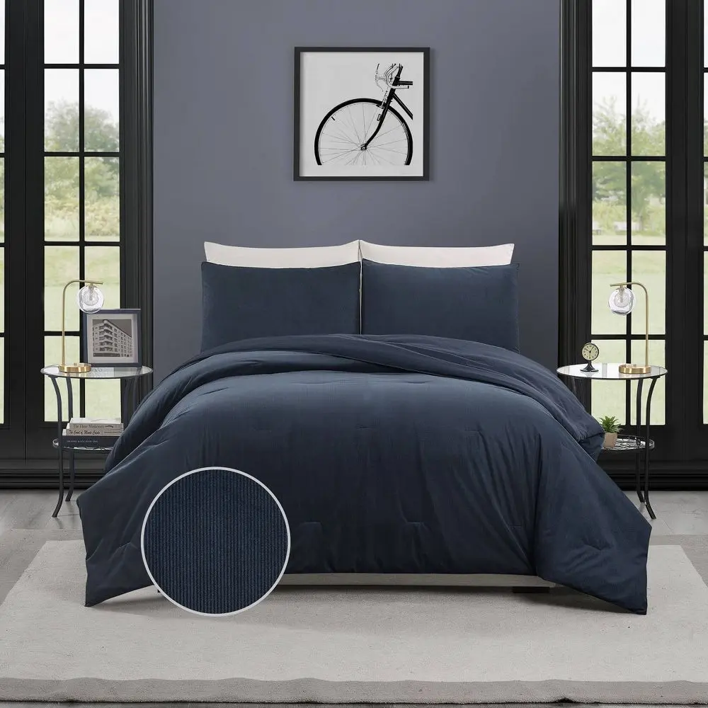 Teen Full/Queen Corduroy Comforter Set Blue - Makers Collective: Recycled Polyester OEKO-TEX Certified Teen Bedding
