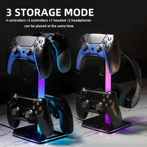 RGB Gaming Headset Stand Headphone Hook with 10 Lighting Modes, 2 USB Ports, Non-Slip Rubber Base, Perfect Gift for Husband, Kids, Boyfriend