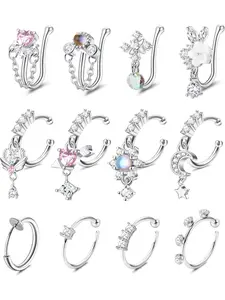 Nose Cuff Fake Nose Ring Hoop Clip on Nose Ring CZ Dangle Fake Nose Rings Cartilage Tragus Ring Nose Cuff Non Piercing for Women Men Nose Ring Jewelry Nose Rings Hoops