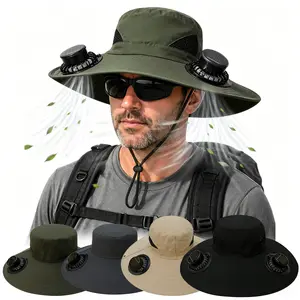 Solar Powered Fan Bucket Hat,Breathable,Lightweight,Windproof Drawstring,Dual Solar Panel and USB Charging,3 Adjustable Wind Speeds,Sfor Fishing,Gardening,Hiking,Summer Outdoor Activities,Sports Fan Hat