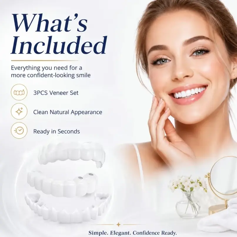 3PCS Dental Resin Veneer Smile Set | High Quality Instant Smile Enhancement for Selfies, Parties & Events Natural White Resin Teeth Covers, Brighten & Perfect Your Smile Oral Whitening