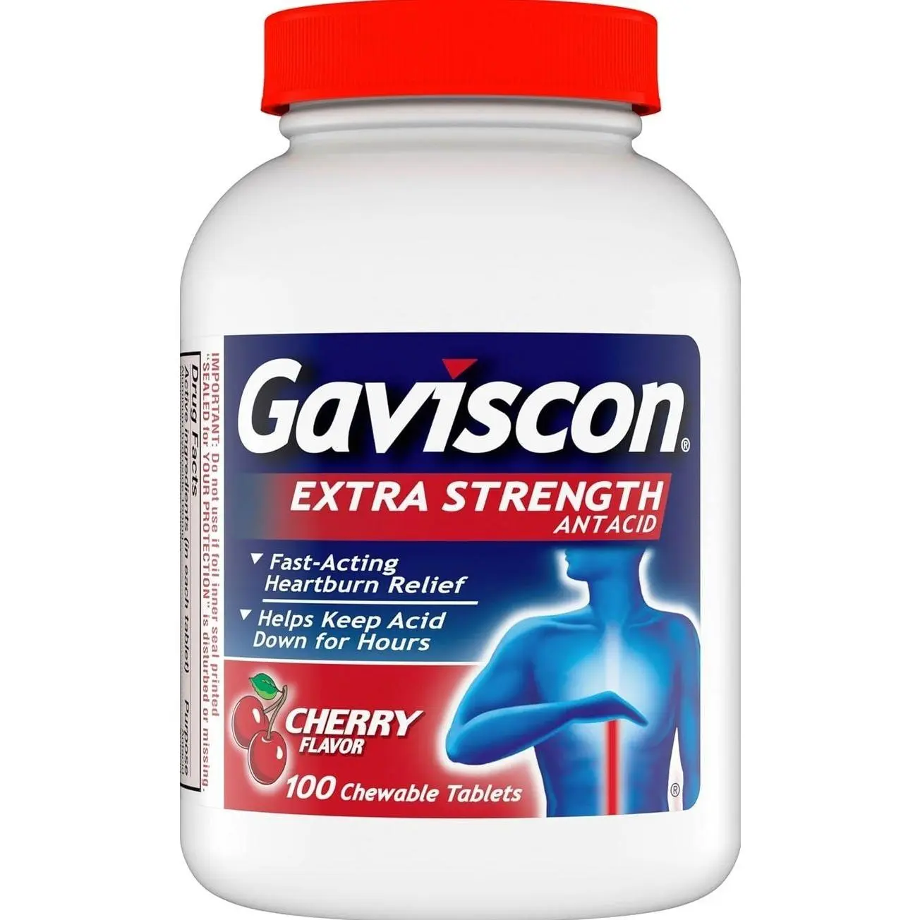 Gaviscon Extra Strength Cherry Chewable Tablet For Fast-Acting Heartburn Relief, 100 Count