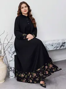 Plus Size Women's Floral Print Button Front Long Sleeve Loose Casual Wear Womenswear Dress, Perfect for Travel/lifestyle/home/vacations