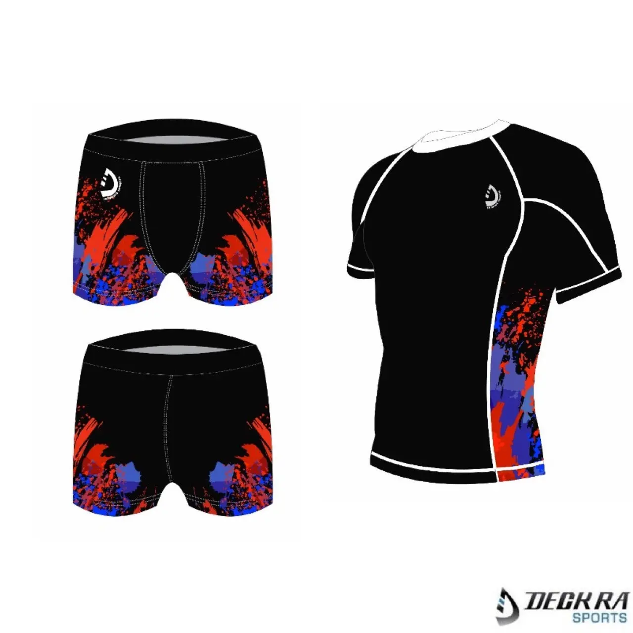 Deckra Men's 2-Piece Compression Base Layer Set - Short-Sleeve Polyester Blend Shirt, Sporty Bottoms with Flat Seams, Moisture-Wicking Skin-Fit Gym Yoga Tights, Sporty Sports Bottoms