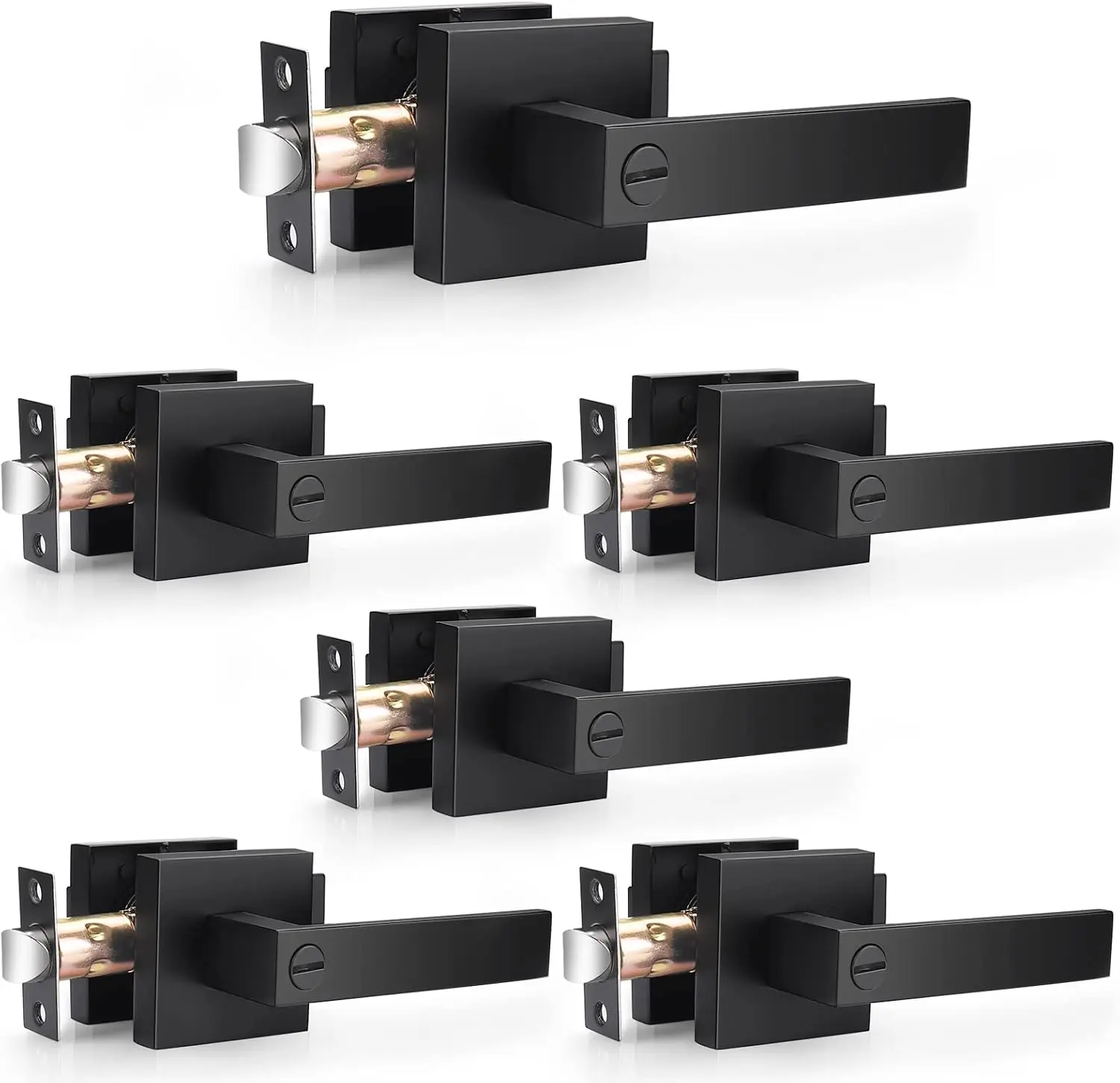 6 Pack Modern Black Door Handles Privacy Door Levers Black Door Knobs Interior Heavy Duty Reversible Door Locks Keyless Square Interior Door Handle