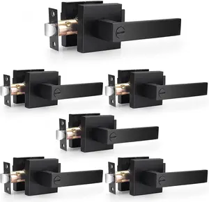 6 Pack Modern Black Door Handles Privacy Door Levers Black Door Knobs Interior Heavy Duty Reversible Door Locks Keyless Square Interior Door Handle
