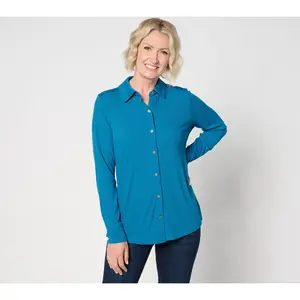 Denim & Co. Rib Knit Button-Front Collared Blouse