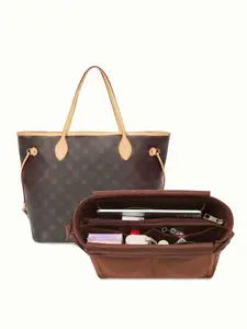 [Coffee-Colored Felt Organizer] Versatile Felt Organizer Insert | Chic Coffee-Colored Storage Solution with Zipper Closure for Tote Bags Travel Essentials Bag
