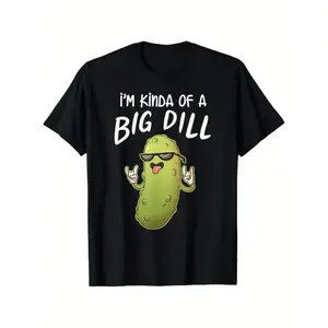 Unisex Classic Soft Breathable Round Neck Short Sleeve Cotton Pickle Graphic T-Shirt - Distressed "I'm Kinda A Big Dill" Funny Tee, Casual Sports Top Birthday Gift Idea