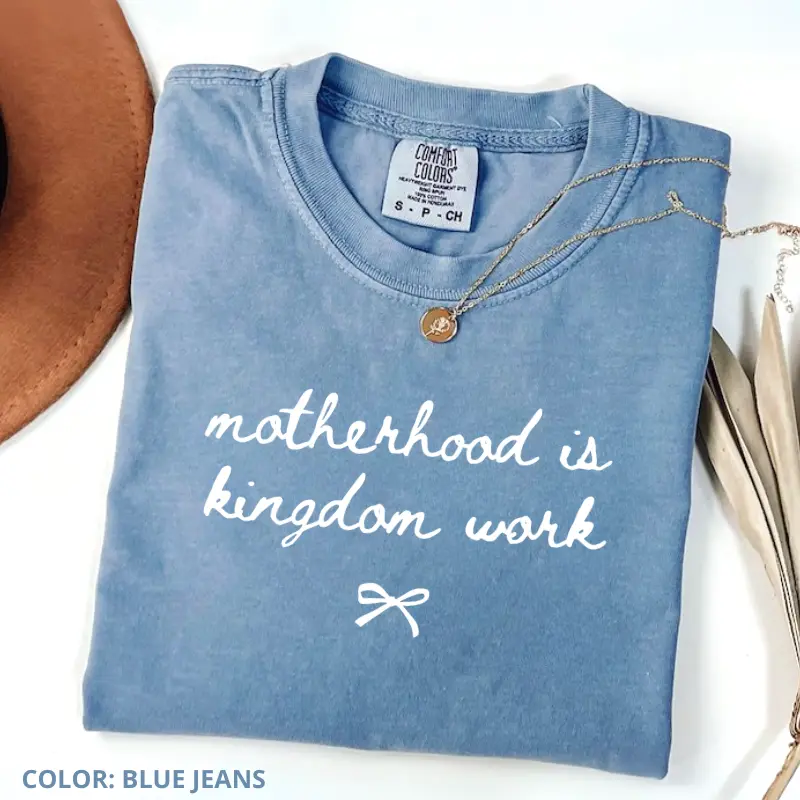 Comfort Colors Motherhood Is Kingdom Work TShirt, Coquette Christian Mom T-Shirt, Religious Mom Tee, Christian Mothers Day Gift, Bible Verse Apparel