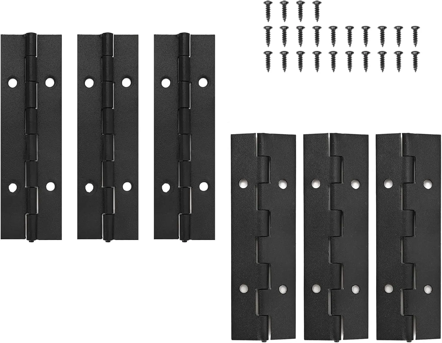 6 Pack Continuous & Piano Hinges,4 inches Black 304 Stainless Steel Hinges 0.04" Thickness Heavy Duty Continuous Hinges with Holes for Pianos，Door，Wooden Boxes，Cabinet. (4inch/10cm)