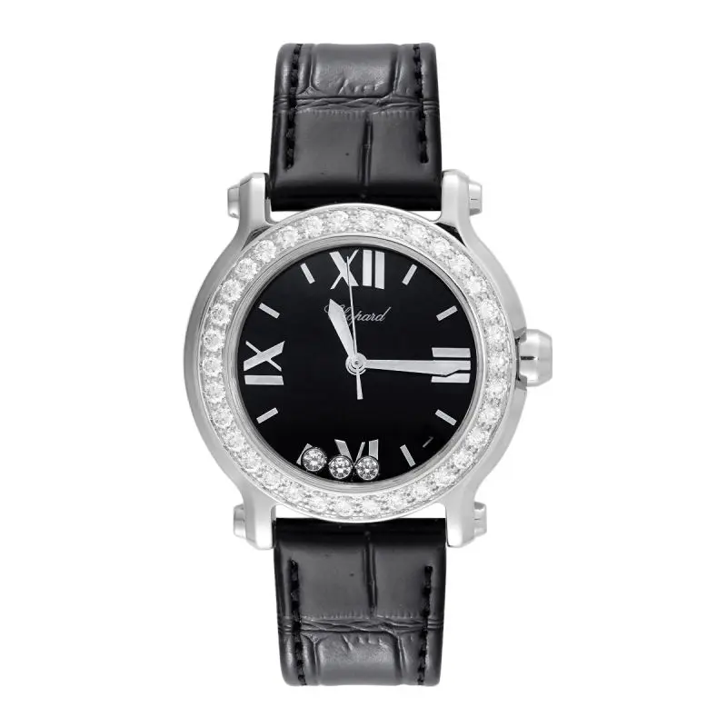 Chopard Happy Sport 36mm 278475-3017 Quartz Stainless Steel Factory Diamond Bezel Black Dial 3 Floating Diamonds Ladies Watch WHT031911