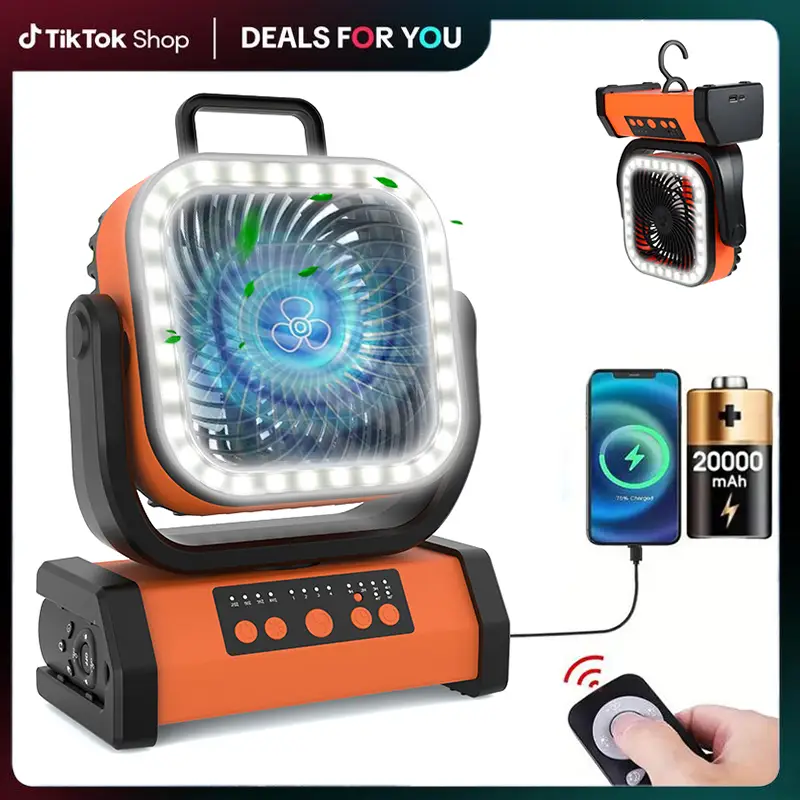 2025 Upgraded Camping Fan with 20000mAh Battery, LED Lights & 270° Pivot - Remote Control Shaking Head Fan for Outdoor Travel and Home Use