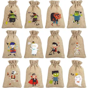 36pcs Burlap Halloween Party Bags Novelty Linen Jute Bags 4" x 6" for Halloween Gifts Packing Party Decoration Supplies