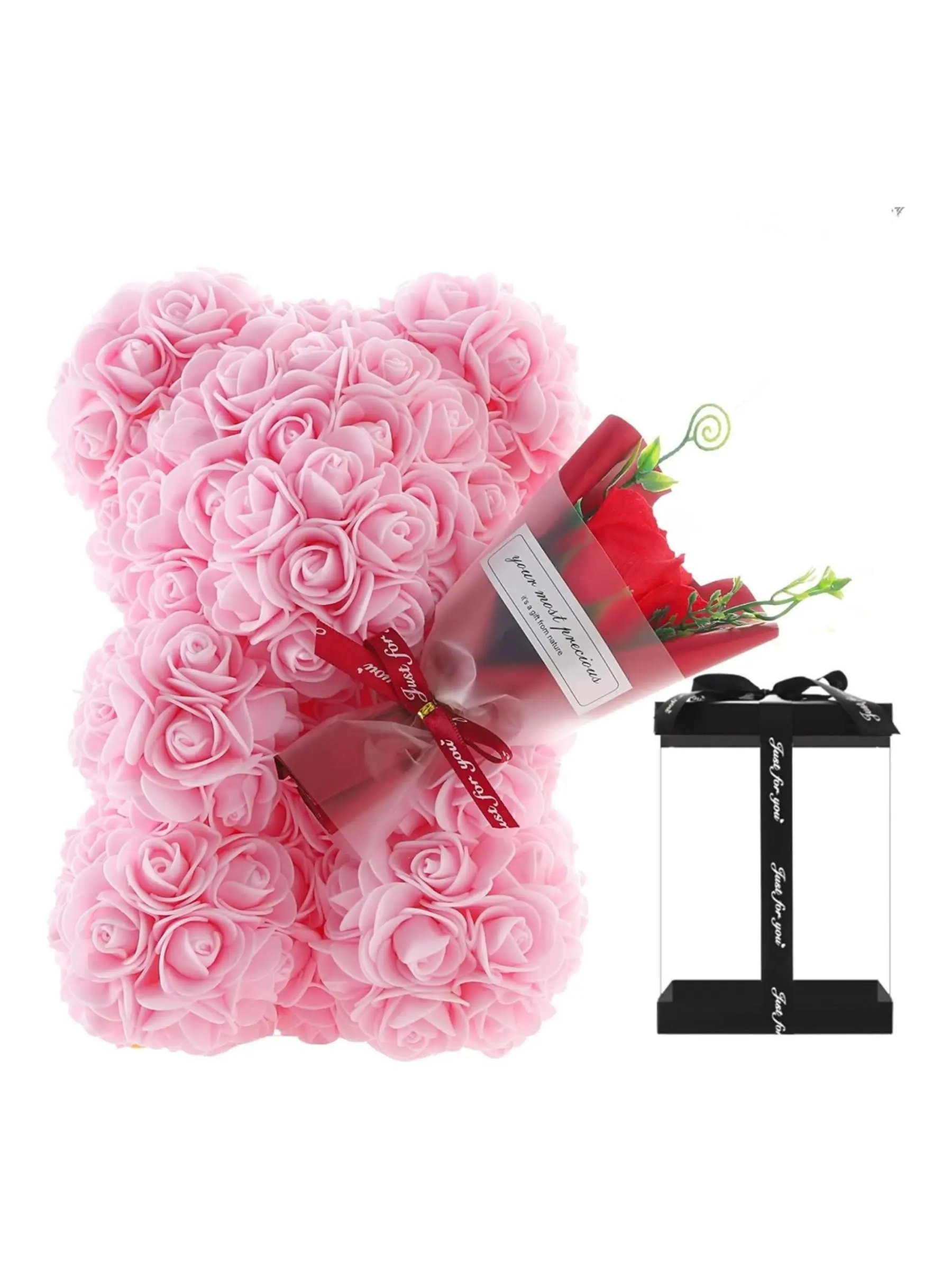Eternal Rose Flower Bear Gift Set, Handmade Ditsy Floral Box, Perfect for Valentine's Day, Halloween, Christmas, All-Season Cute Style