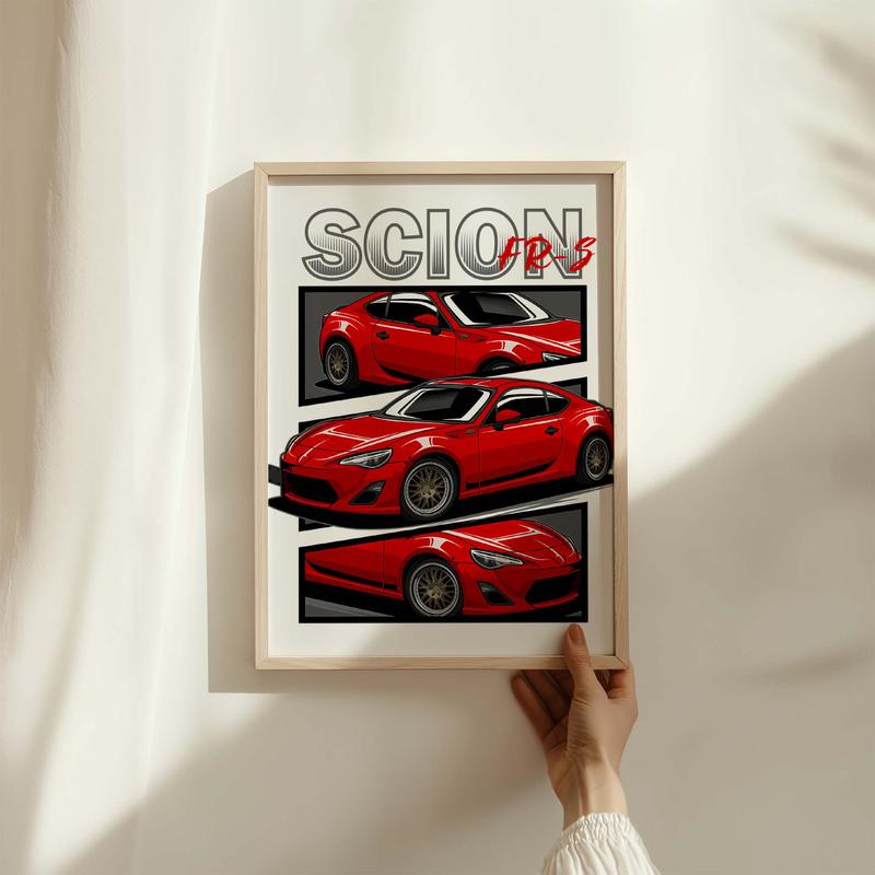 Scion Frs Jdm Car Poster - Beautiful Akame Ga Kill Mazda Rx-7 Turbo II FC3S Retrowave Artwork for Home Decor - Durable Pine Wood Frame & Heavyweight Matte Paper Print