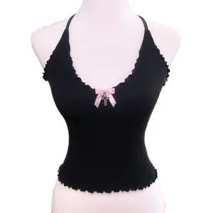 Angel FoamCross Bow Tank Cami Top Pink Pilates Color Minimalist Sleeveless Comfortable Ballet Elegance Basic Tank Top Fashion