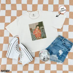 Custom Crop Tee, Customizable Photo Cropped Top, Customized Logo Boxy Tee, Custom Picture And Text Graphic Top, Logo Crop Tee For Women