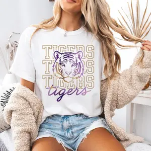 Purple and Gold Tiger Head Shirt, LSU Game Day Gildan Tee, Crew Neck T-Shirt, Pull On, Casual, Unisex Cotton T-Shirt, Menswear, Womenswear