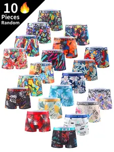 10-Pack Men's Boxer Briefs, Polyester Blend Quick-Dry Breathable Casual Style Underwear, Tie-Dye Trendy Graphic Prints, Soft Stretch Athletic Shorts, Multi-Color Mix for Sports Gym Daily Wear