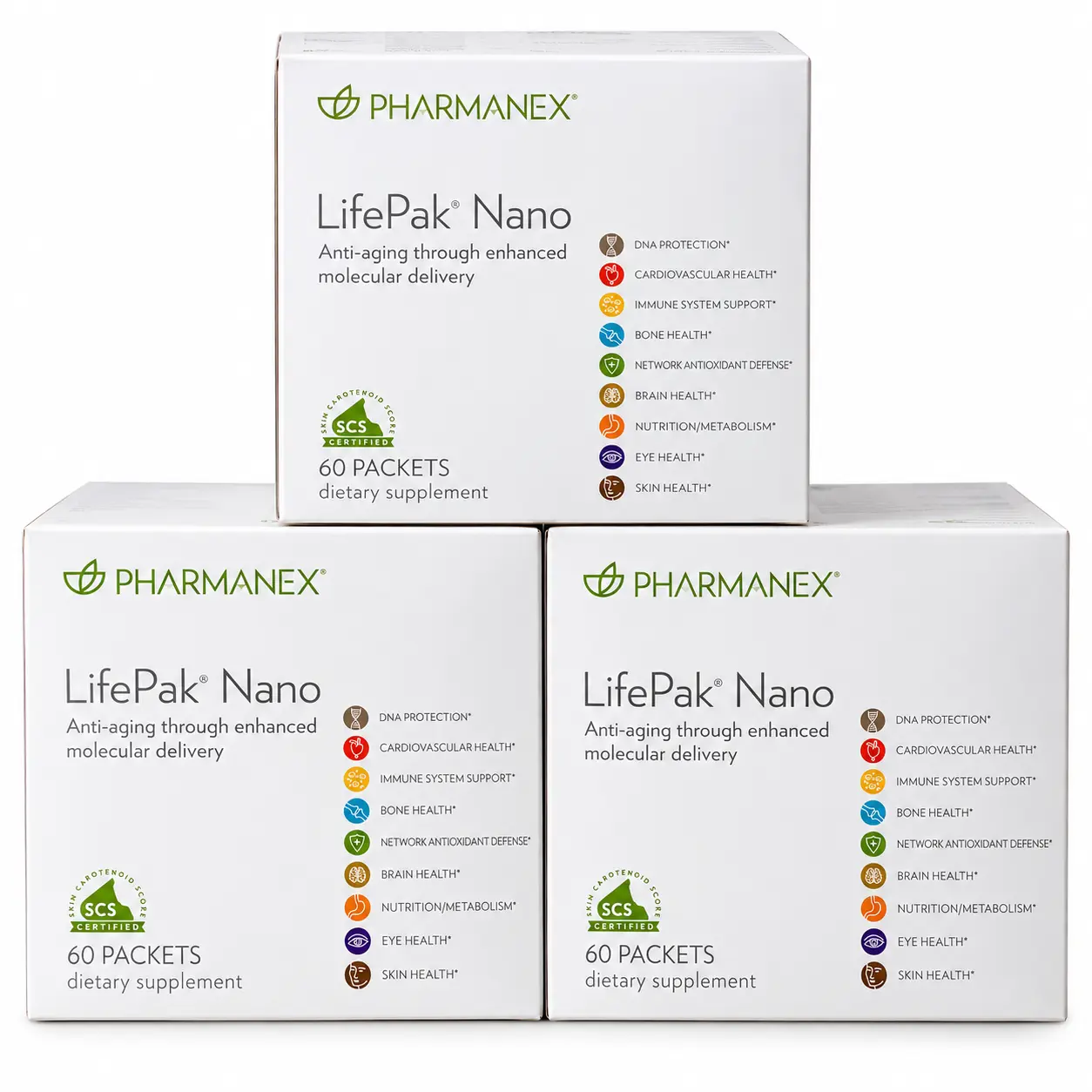 Pharmanex LifePak Nano Daily Nutritional Supplement, 60 Packets Each, Pack of 3