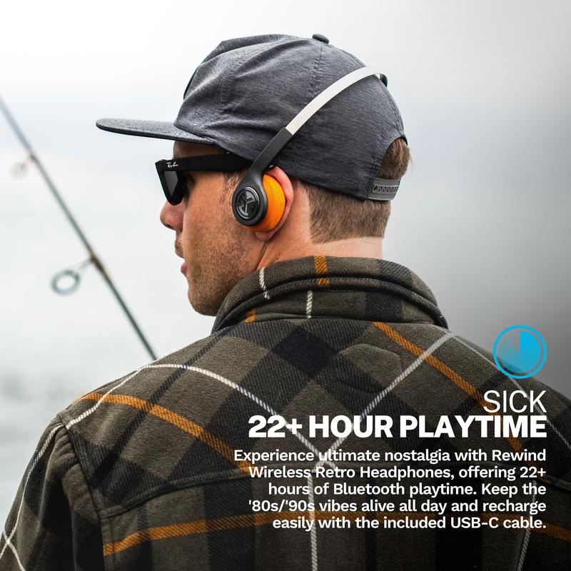 JLab Rewind2 Wireless Retro 80s+90s Bluetooth Headphones with 20+ Hours Playtime Custom Sound Music Controls Microphone Rechargeable Lightweight Design - Electronic