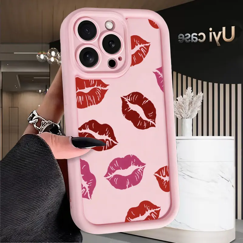 Red Lipstick Kisses Silicone Phone Case, Non-Slip Casing for iPhone 17 Air/16/16e/15/14/13/12/11 Pro Max Plus/XS/X, Anti-Scratch Shockproof Protector with Precision Fit, Drop Protection & Enhanced Grip