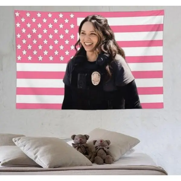 Lucy Chen The Rookie Pink American Flags Tapestry Tim Bradford For Tapestry Wall Decor, Indoor Wall Tapestries, Room Decor, One Side Polyester Wall Flag