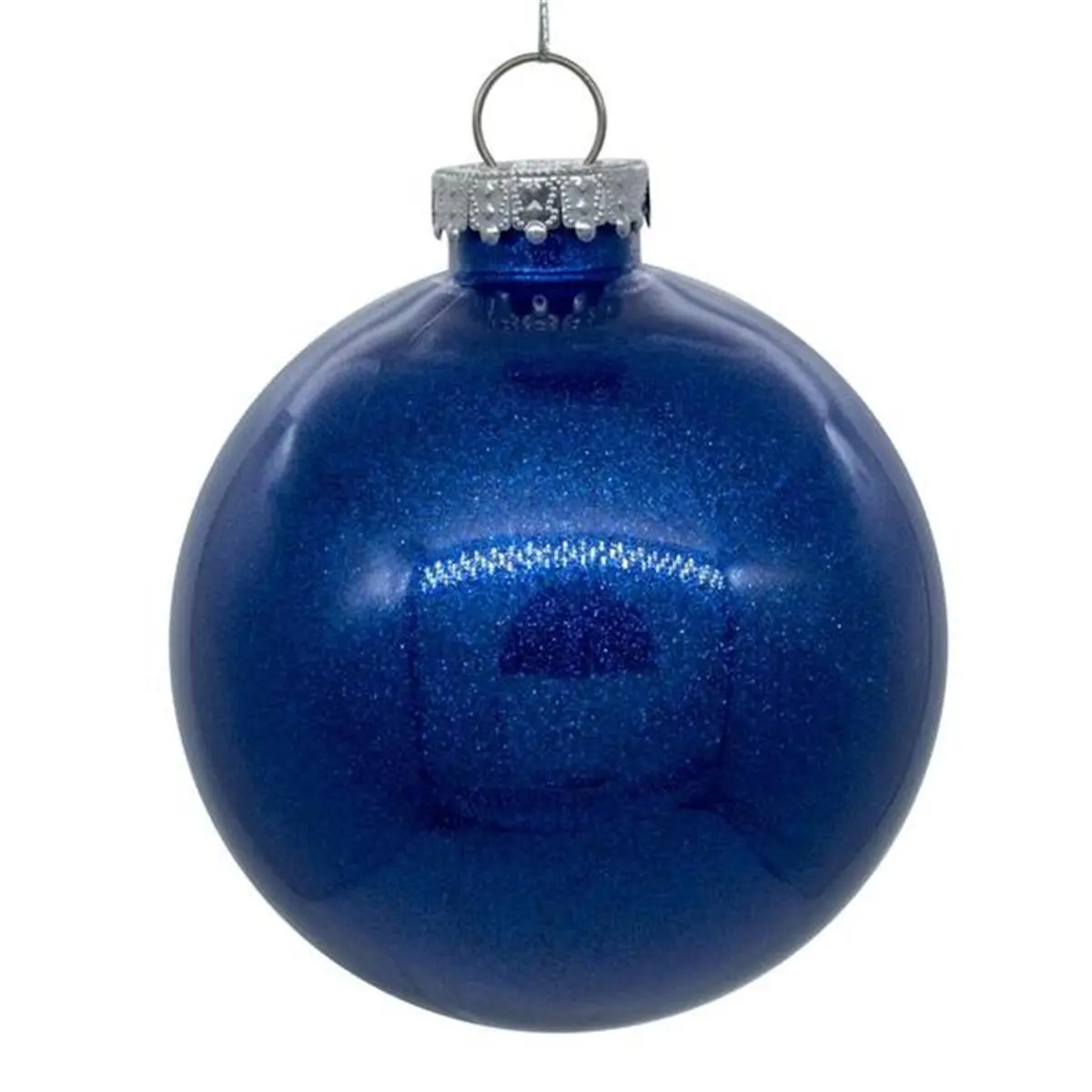 Vickerman Corded Basic Embossing 6 in. Round Glitter Blue Plastic Christmas Tree Ornament, 4-Piece Miniature Festive Decor Set per Bag