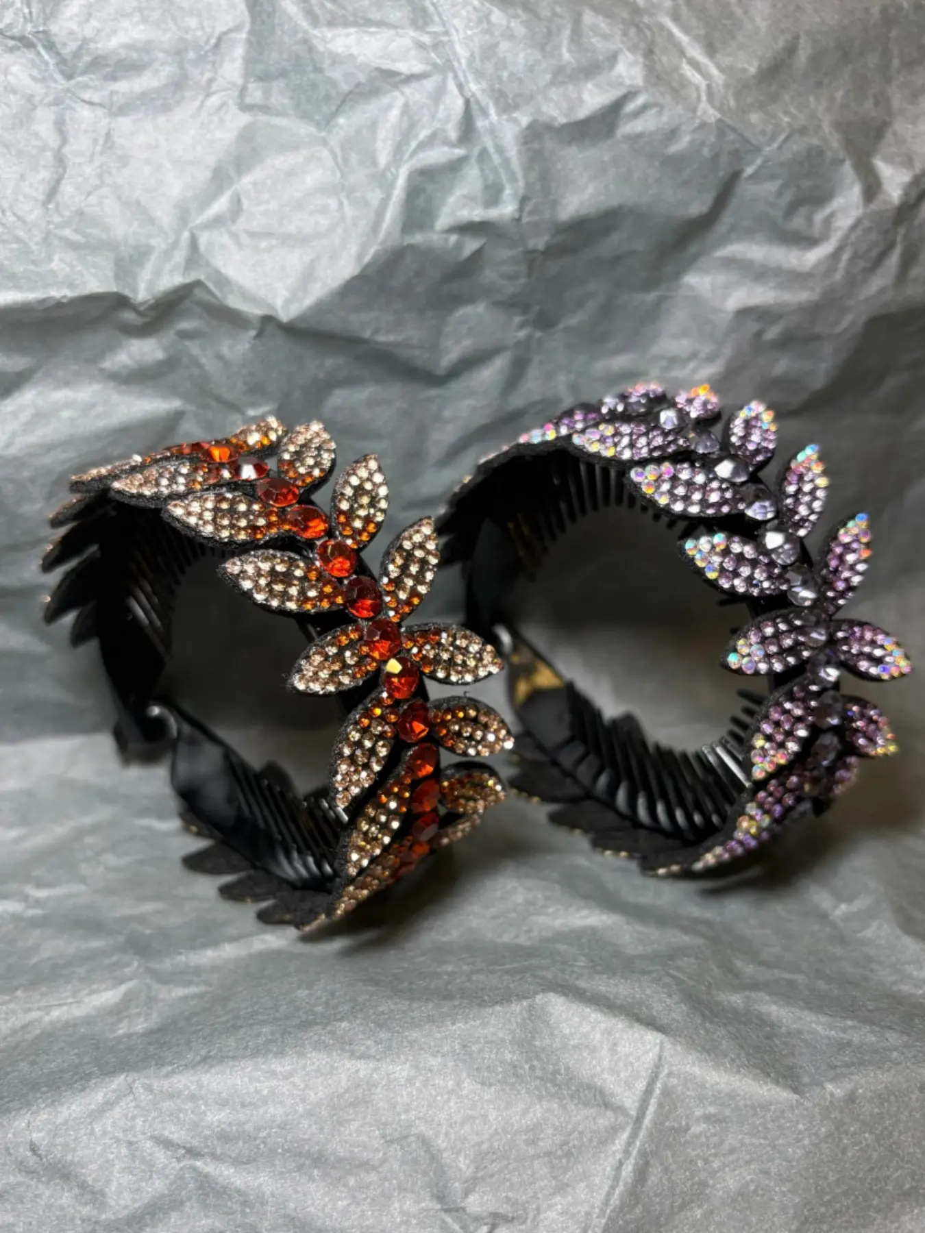 2pcs Rhinestone Flower Claw Hair Clips Set, Champagne &, Versatile for Women, Vacation/daily Ponytail/bun, Trendy Head Accessory Set