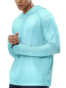 Mens UPF 50+ Fishing Shirts, Long Sleeve UV Sun Hoodie, Hiking Running Swim Athletic Workout Shirt